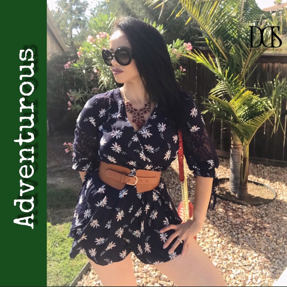 🆕 Adventurous - Navy Blue Floral Pattern Romper